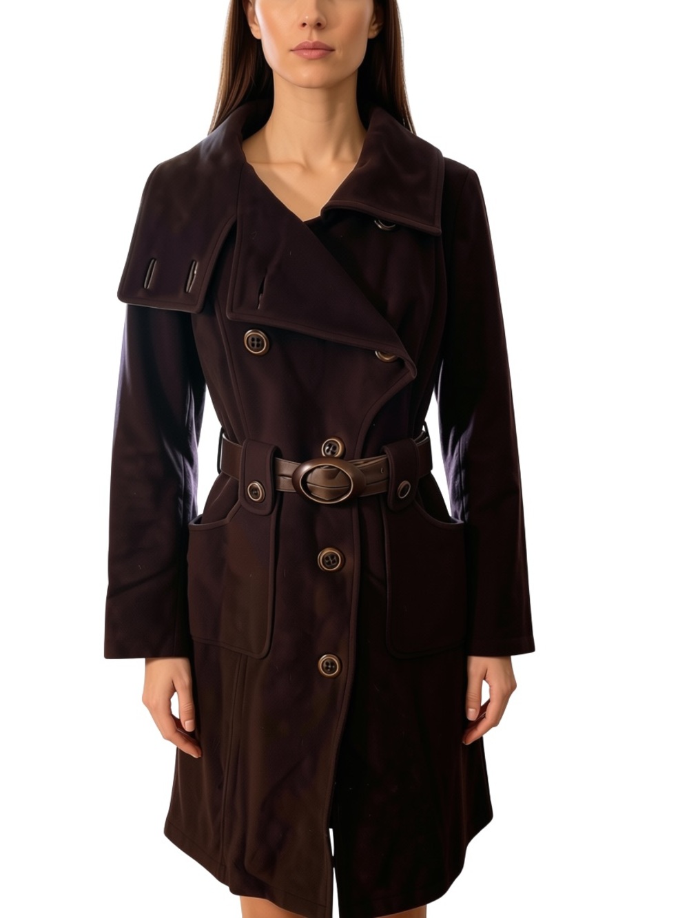 Mackage Dark Brown Double-Breasted Pea Coat with Belt